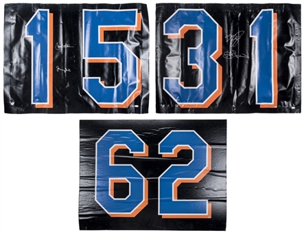 Lot of (3) 2008 Shea Stadium Countdown Signs With 4 Total Signatures Including Franco, Beltran, Piazza & Grote (MLB Authenticated & JSA) 